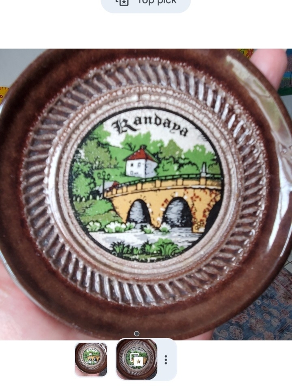 Brown Kandava Latvia Terracotta Souvenier Small Wall Plate Pottery Collectible